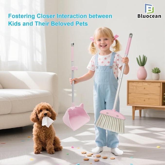 28'' Kids Mini Broom and Dustpan Set - Toddler Cleaning Toy, Toddler Household Helper, Parent-Child Interactive Play Cleaning Tool, Cute Cartoon Design, Small Safe Corner Broom (Pink)