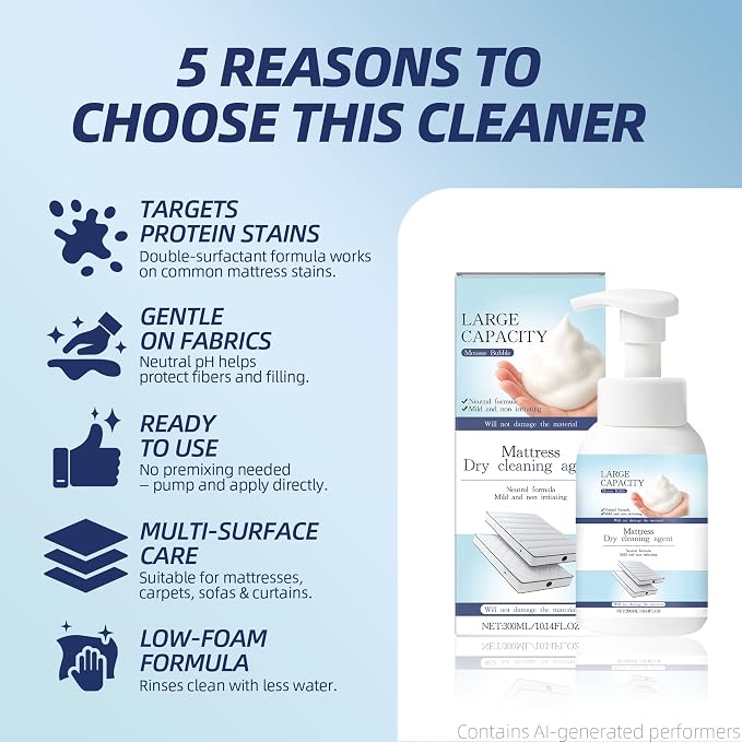 Mattress Cleaner Foam Spray 10.14 fl.oz, Stain Remover, No-Rinse | Helps remove urine, pee & yellow stains from mattresses, couches & upholstery; dry cleaning foam, no-rinse formula
