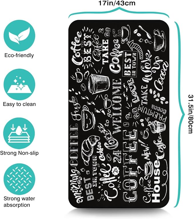 Coffee Mat 17inx31.5in, Absorbent Coffee Bar Mat for Countertops, Anti-Slip & Waterproof, Dish Drying Mat