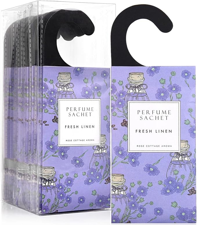 Large 12 Packs Fresh Linen Hanging Scented Sachets Long-Lasting Closet Deodorizer Air Freshener Fabric Refresher Odor Eliminator for Drawer Home Fragrance Gift Set