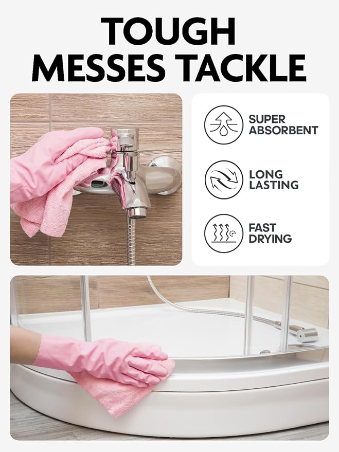 Fantasticlean Microfiber Cleaning Cloth Rolls- 150 Sheets (2 Rolls of Pink) | 12'' by 12'', Super Absorbent, Lint-free, Tear-away Microfiber Towel Roll, for All-Purpose Cleaning