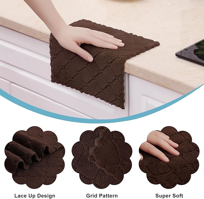Homaxy 24 Pack Kitchen Dish Cloths (10 x 10 Inches, Brown), Super Soft and Absorbent Coral Velvet Dish Towels, Nonstick Oil Fast Drying Microfiber Cleaning Cloth, No Lint Household Dishcloths