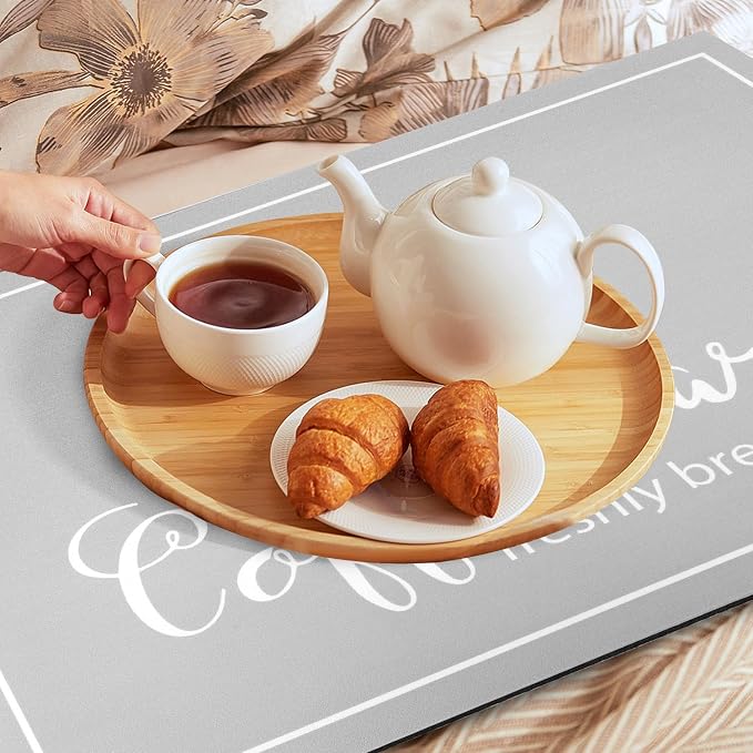 Findosom Dish Drying Mat, 12"x 20" Super Absorbent & Hide Stain Coffee Mat, Cuttable Drying Mat for Kitchen Counter, Coffee Bar Accessories, Under Dish Rack, Coffee Maker, Espresso Machine, LightGrey