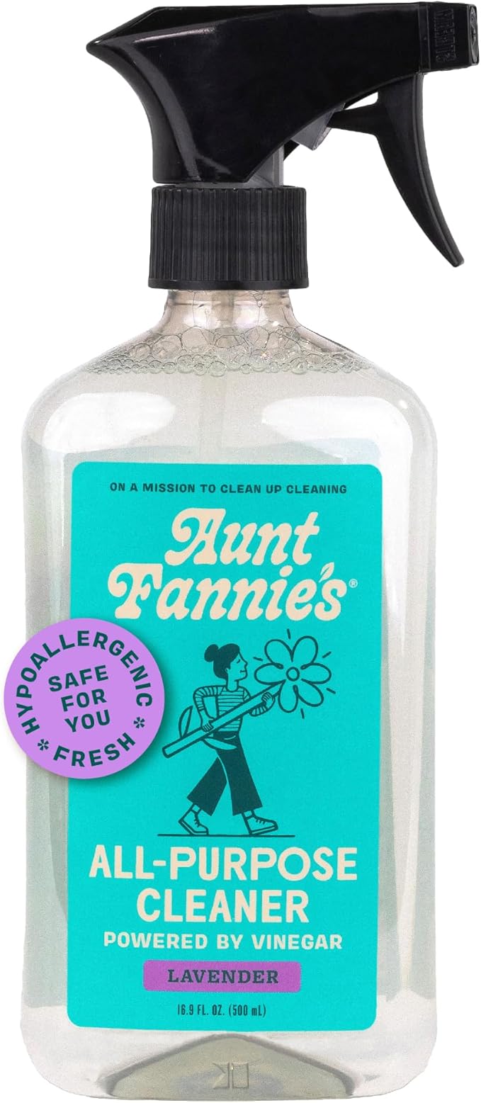 Aunt Fannie's All Purpose Vinegar Cleaner Spray, Lavender, Pack of 1 | Cuts Grease & Grime, No Harsh Residue, Safe for Kitchens Bathrooms Windows Counters & Sealed Areas, Kid and Pet Safe