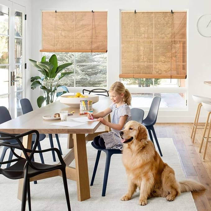 Bamboo Blinds for Interior Windows, 42"W X 63"H Bamboo Roller Shades Indoor | Roll Up Shades Light Filtering for Outdoor Patio, Decks, Porch, Backyards Natural Bamboo Material, Easy to install