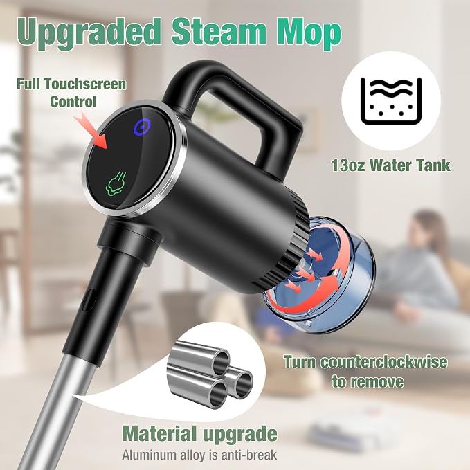 11-in-1 Steam Mop, Detachable Handheld Steam Cleaner with 3-Level Steam | 260℉ Steam Cleaner with 380mL Tank & 3 Steam Levels for Floors, Hardwood, Tile, Grout, Windows, Bathroom & Kitchen