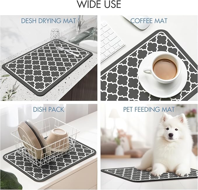 Drying Mat for Kitchen Countertops, Coffee Mat Hide Stain Rubber Backed Absorbent Dish Drying Mat