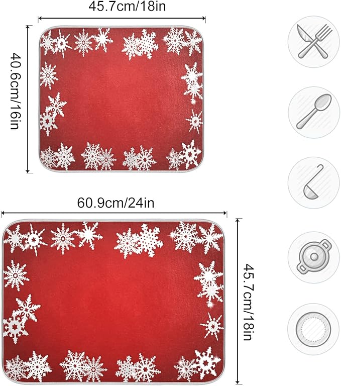Super Absorbent Dish Drying Mat, Microfiber Fast-Drying Dish Mat, 16" x 18", Kitchen Dish Drying Pad, Watercolor Cute (Christmas Snowflake Abstract)