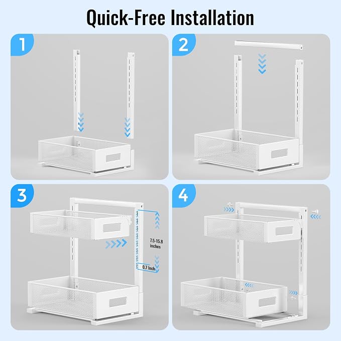 TISTAYA Under Sink Organizer, Bathroom Organizers and Storage, Cabinet Organizer Pottery Barn Furniture for Kitchen, Bathroom, Pantry, Laundry, Study, White，1XL, 2PCS