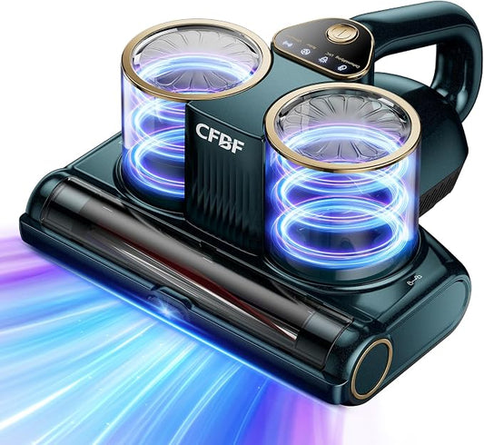 CFBF Mattress Bed Vacuum Cleaner with 16Kpa Suction & 253.7nm UV-C Light | Ultrasonic & High Heating, 500W Powerful Double-Cup Handheld Vacuums for Bed, Sofa, Couch, Crib, 16.4FT Corded