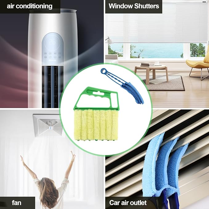 2Pcs Window Venetian 7 Finger Dusting Cleaner Tool and 1Pc Window Blind Duster Brush Hand-Held Window Shutters Venetian Shades Brush Air Conditioner Duster Dirt Cleaner