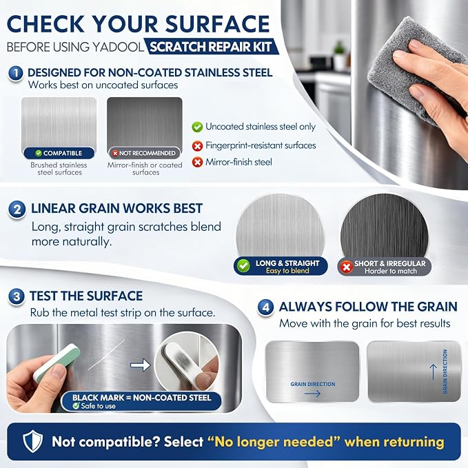 Stainless Steel Scratch Remover Kit, Suitable for Sinks & Appliances Scratch Repair & Polish, Used for Non-Coated Stainless Steel & Easily Remove Rust, Discoloration