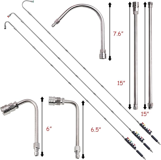 Xiny Tool Pressure Washer Extension Wand, 10 Pack Power Washer Lance with 6 Atomization Nozzle Tips,1 Gutter Cleaner Attachment Curved Rod, 1/4" Quick Connect, 4000 PSI