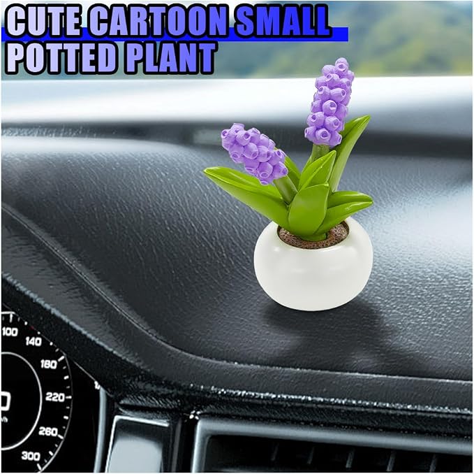 Mini Flower Car Dashboard Decoration - Cute Potted Plant Resin Figurines Car Desk Center Console Decoration - Aesthetic Auto Interior Ornament Accessories Funny Presents for Women (Hyacinth)