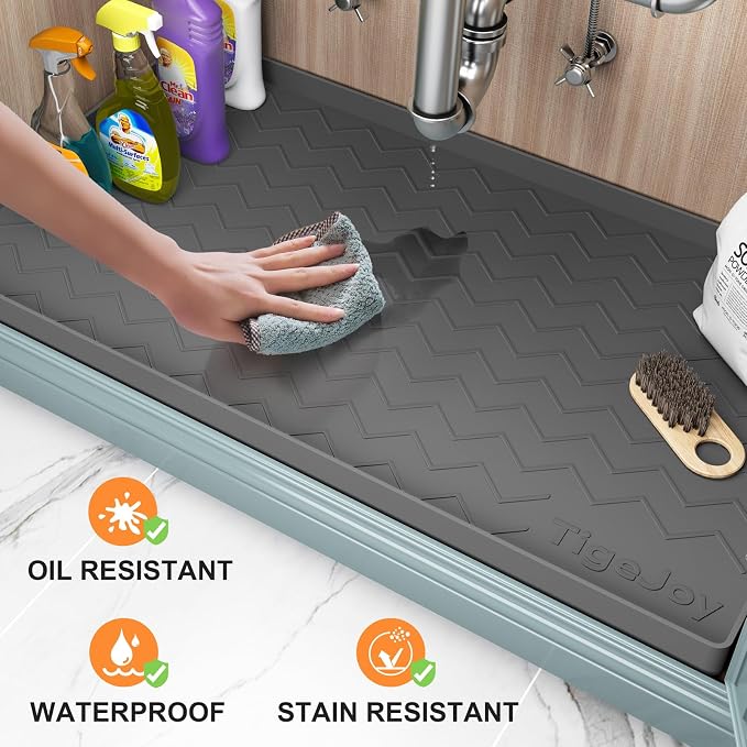 TigeJoy Under Sink Mat 28" x 22", Silicone Mats in Kitchen Bathroom Organizers and Storage, Waterproof Protector for Drawer Shelf and Cabinet Liner, Flexible Drip Tray