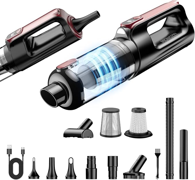 MONOZEL Handheld Vacuum Cleaner, 18000Pa 2 in 1 Cordless Car Vacuum Cleaner&Air Duster, 130W Brushless Motor with 7800mAh Battery, LED Light and Multi-Nozzles, Portable for Home, Car, Office, Pet