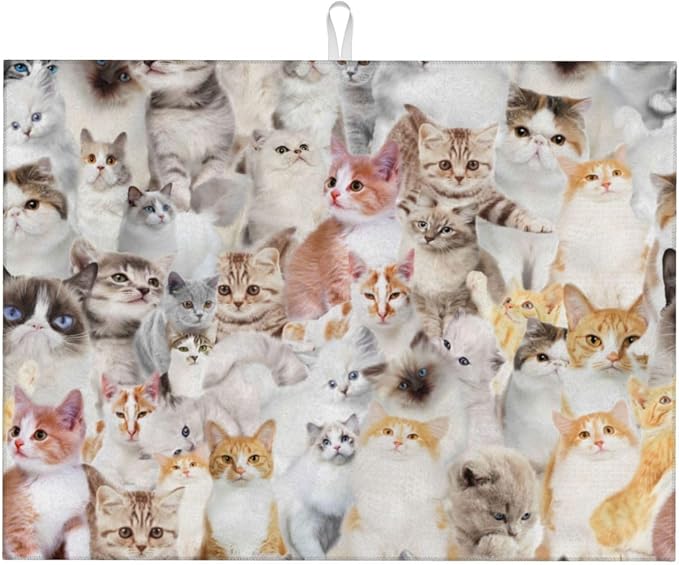 Cute Cat Dish Drying Mat 18 x 24 Inch for Kitchen Counter Cute Kitchen Mat Microfiber Kitchen Countertop Absorbent Reversible Drainer Rack Pad Dish Drying Mat