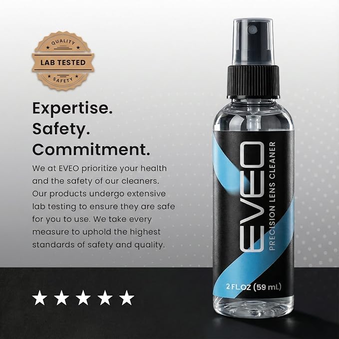 EVEO Glasses Cleaner Spray - Eyeglass Cleaner Lens Cleaner No Streaks Technology & Microfiber Cleaning Cloth - Glasses Cleaning Kit, Eye Glass Cleaners Spray - Screen & Eye Glasses Kit - 2 Pack
