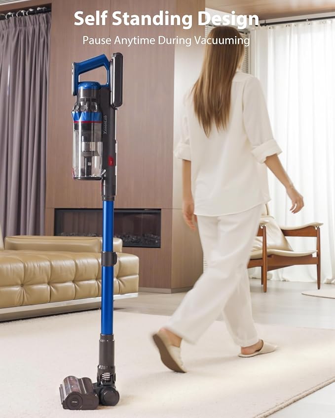 Cordless Vacuum Cleaner, 75Mins/55KPa/650W, Rechargeable | 10 Stage Filtration, Cone Filtration&Anti-Tangle, Extra Washable HEPA Filter, for Hard Floor, Carpet, Pet Hair, Freestanding