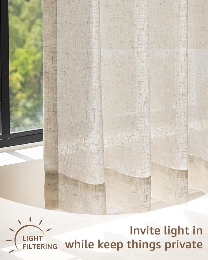 jinchan Rustic Linen Rod Pocket Tier Curtains, 26x45, 2 Panels, Natural | Light filtering, cafe curtains, machine washable, farmhouse, kitchen, bathrooms, laundry, small window, over sink