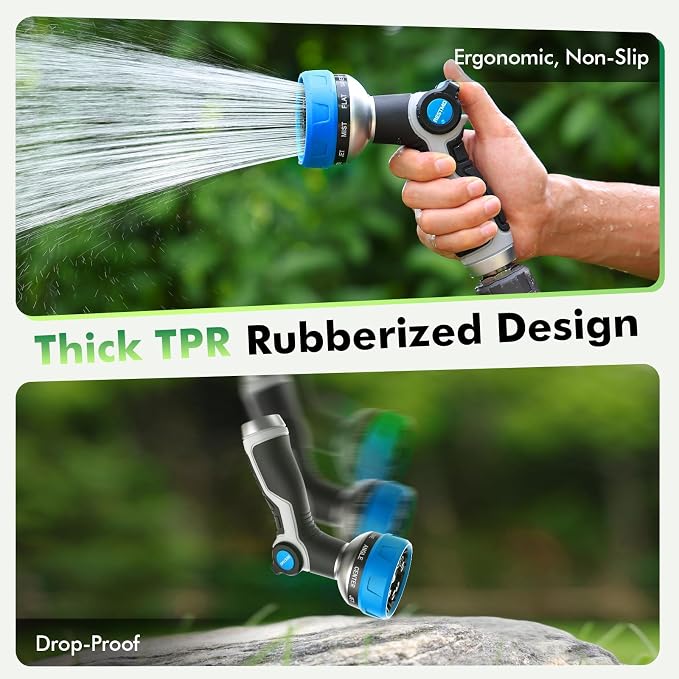 [2 Pack] RESTMO 10-in-1 Water Hose Nozzle, Garden Hose Sprayer for Outdoor | 10 Spray Patterns, Lightweight, Thumb Control for Flow Adjustment, Ideal for Watering Plants & Lawns, Cars & Pets, Blue