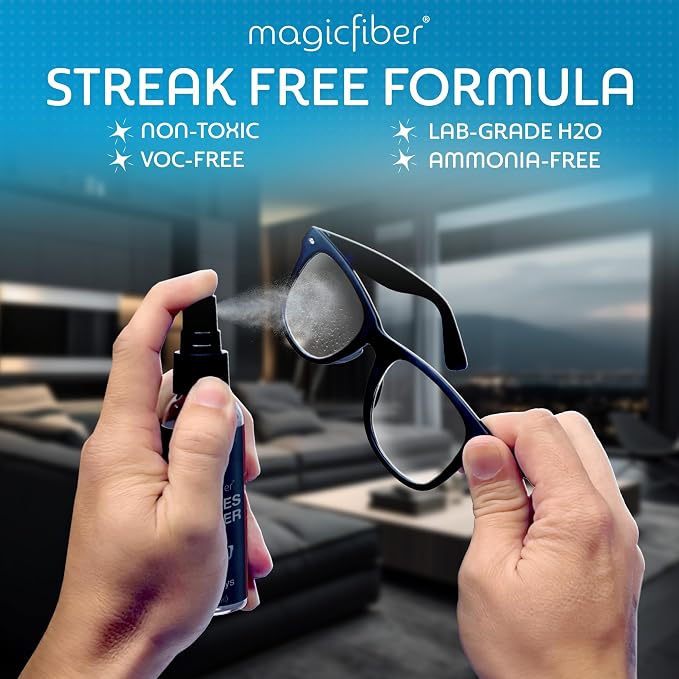 MagicFiber Glasses Cleaner Spray & Cloth Kit, Eye Glass & Lens Cleaner | Great for Eyeglass Cleaning, Phone, VR & Reading Glasses
