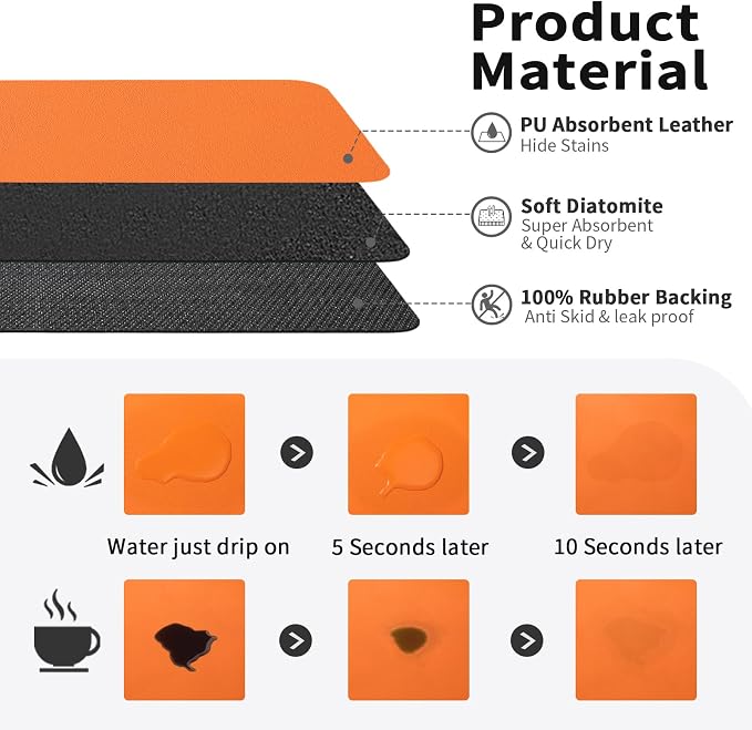HotLive Coffee Mat - Absorbent Hide Stain Rubber Backed Dish Drying Mat for Kitchen Counter - Bar Mats for Countertops Accessories Fit Under Coffee Maker Espresso Machine