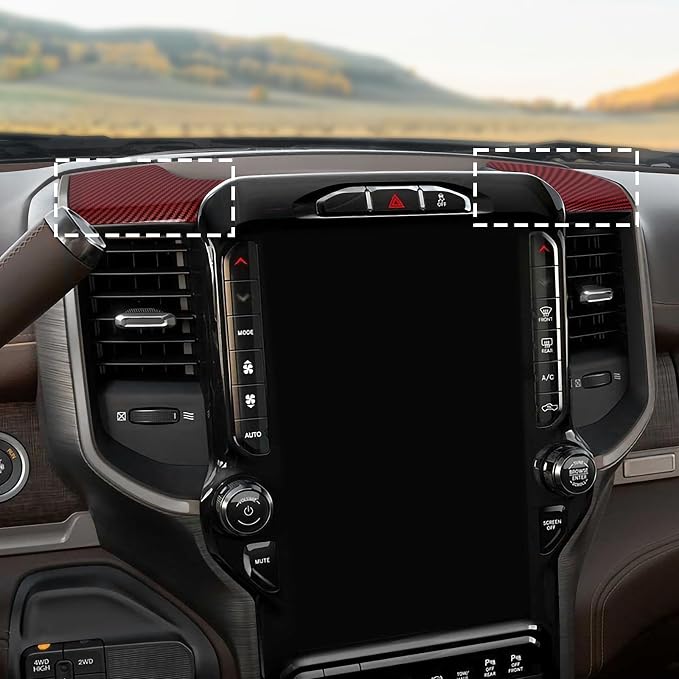 for RAM TRX Center Dashboard Storage Bin Trim Cover Fit for RAM TRX 2018-Present Red Carbon Fiber Interior Accessories