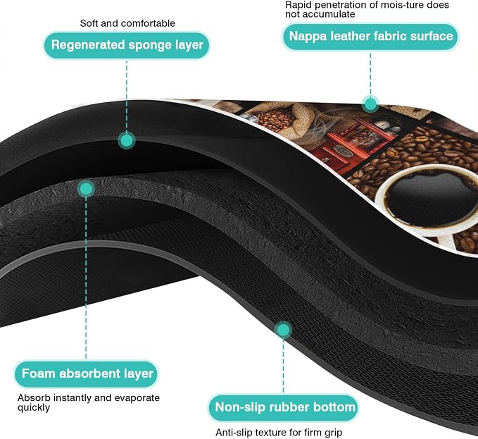 Coffee Bar Mat Accessories for Countertop Super Absorbent Anti-Slip Silicone Flower Dish Drying Mats for Kitchen Counter Draining Pad Decor Gift Fit Coffee Maker Espresso Machine 24inx18in