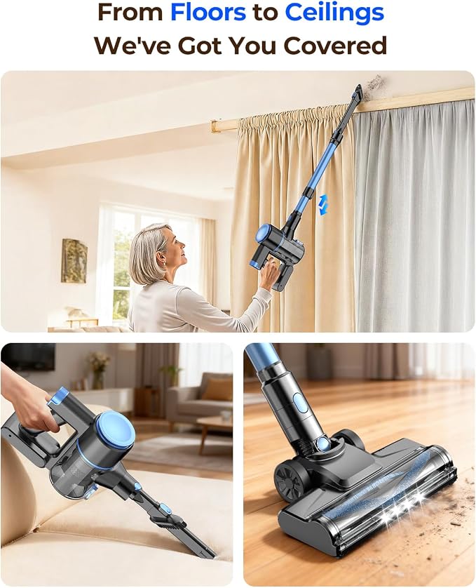 UML0 N8 Cordless Vacuum Cleaner,Lightweight Stick Vacuum with Powerful Suction,2200mAh Battery, 40 Mins Runtime,Self-Standing,Rechargeable Vacuum Cleaners for Home Hardwood Floor Carpet Pet Hair