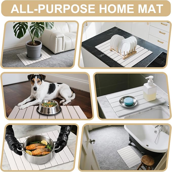 cuomaop Stone Dish Drying Mat for Kitchen Counter, 23x15.3 Inch Large Fast-Absorbing Diatomaceous Earth Drying Pad, Quick Dry Foldable Stone Dish Mats for Countertop Dishes, Bottles, Cups and Utensils