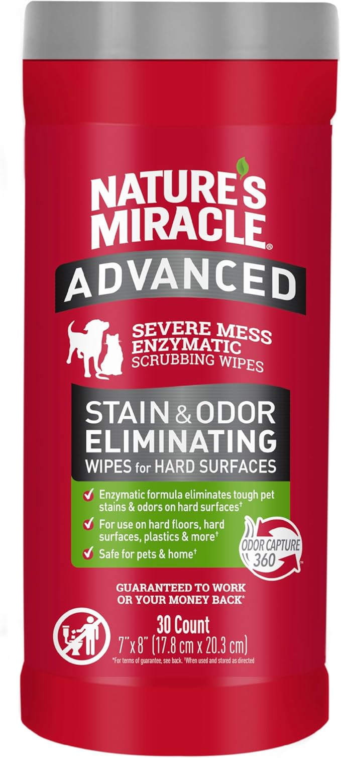 Nature's Miracle Advanced Pet Stain & Odor Eliminating Wipes, 30 Count | Enzymatic Cleaner Eliminates Tough Pet Messes, Quick Clean-Up For Hard Surfaces, Safe For Pets and Home*, Fresh Scent