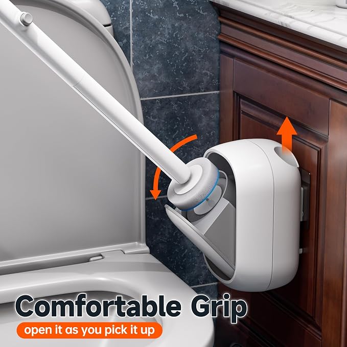 CTIME Disposable Toilet Brush Family Set Includes 60 Brush Heads, a Stylish Brush Handle, an Automatically Opening Replacement Brush Head Storage Box. Suitable for Bathrooms, Toilets and RVs