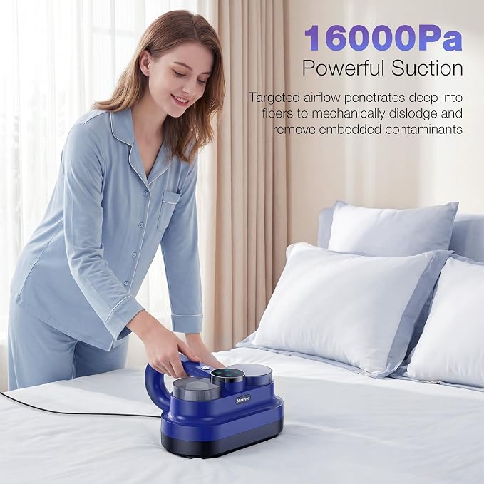 Maircle Mattress Vacuum Cleaner, Corded Bed Vacuum with 253.7nm UV-C Light, Ultrasonic & High Heating 16Kpa Powerful Double-Cup Handheld Vacuum for Bed, Sofa, Couch