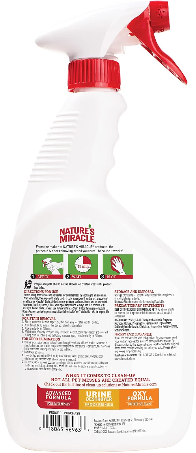 Nature’s Miracle Dog Stain & Odor Remover, Enzymatic Cleaner, 32 oz | Tough on Dog Urine, Feces, Vomit, Drool and Other Organic Stains and Odors, For Multiple Surfaces, Fresh Scent