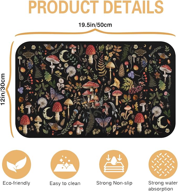 Dish Drying Mat Kitchen Countertop ,Super Absorbent Coffee Bar Mat for Maker Espresso Machine, Anti-Slip Accessories for Kitchen Countertops 19x12 Inch