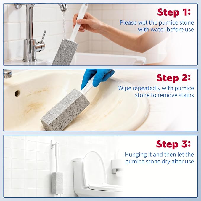 W&E Choice Toilet Pumice Stone 4 Pack, Pumice Stone for Bathtub Cleaning with Extra Long Handle, Toilet Brush for Cleaning Toilets, Bathtubs, Grills, Swimming Pools, Sinks