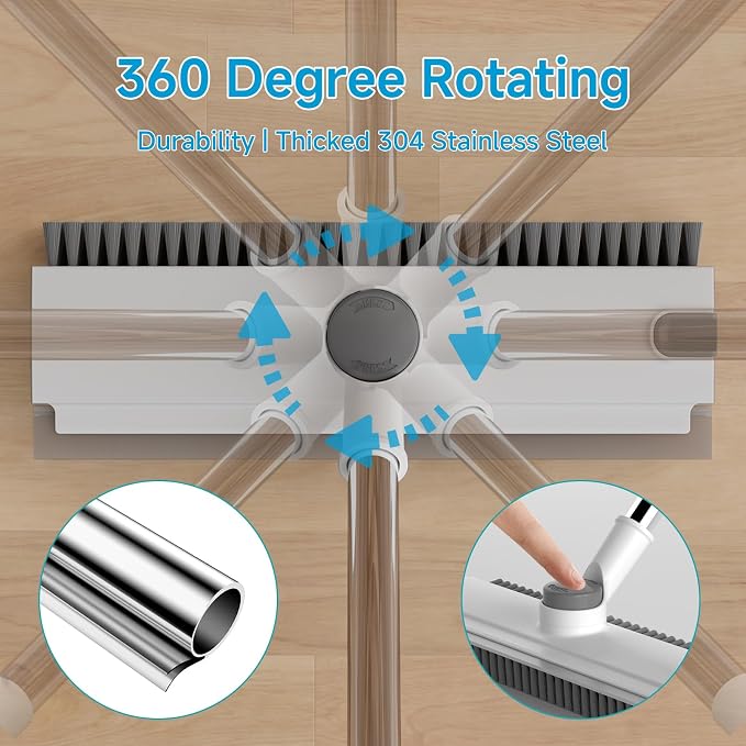 Pool Scrub Brush with 52" Pole, 3 in 1 Pool Cleaning Brush with Squeegee, Floor Scrub Brush with Long Handle, Deck Brush for Swimming Pool Tile Wall Patio Concrete White