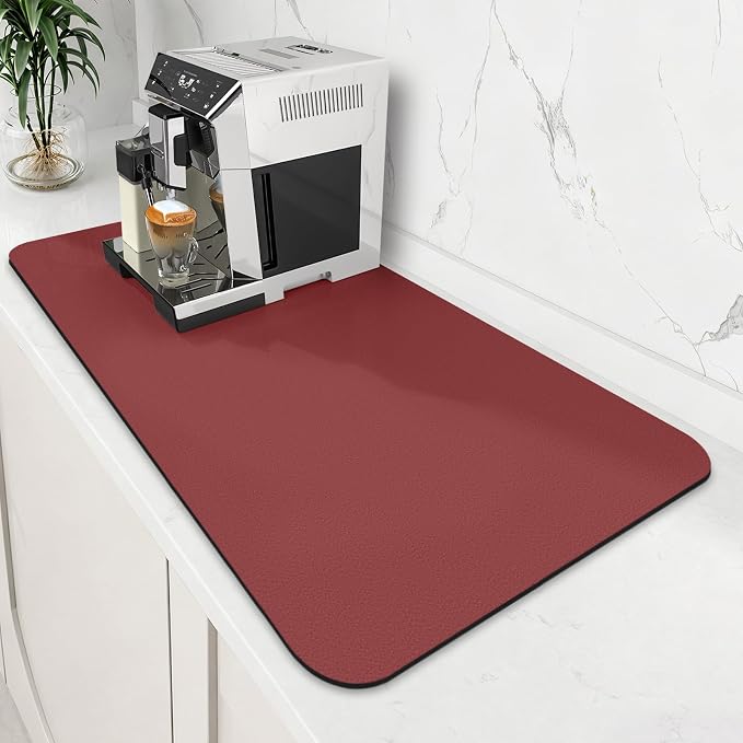WISELIFE Coffee Mat Super Absorbent Dish Drying Mat Coffee Bar Accessories Match with Machine Large Drying Mats for Kitchen Counter 18" W x 32" L, Red