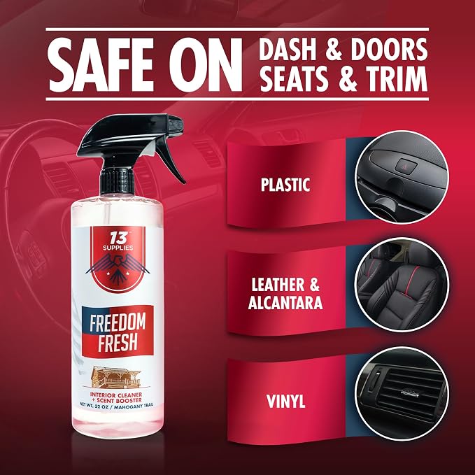 Freedom Fresh Car Interior Cleaner Spray, Mahogany Trail, 32 oz | Auto Cleaner for Headliner, Mat, Interior Vehicle Cleaning, Car Dashboard Cleaner Stain Remover, Restores Shine