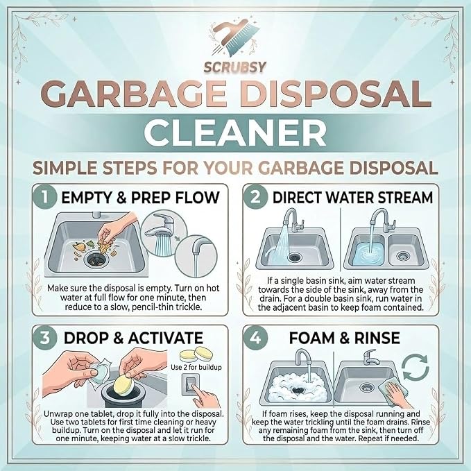 Garbage Disposal Cleaner Deodorizer Tablets 24 Pack, Powerful XL Foaming Tablet - Fresh Citrus Foam Sink Garbage Disposal Odor Freshener, Natural Kitchen Drain Cleaning Care - 1 Year Supply