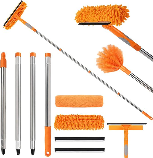 67" Window Squeegee for Window Cleaning with Extension Pole, 3-in-1 | Rotatable Lock Design,Stainless, Professional Window Cleaner Tool Kit for Indoor Outdoor High Windows,Car Glass,Shower Doors
