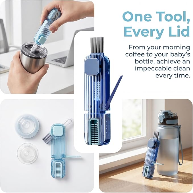 VIDONIO 4 in 1 Cup Lid Gap Cleaning Brush - 2025 Multifunctional Insulation Bottle Cleaning Tools, Mutipurpose Tiny Silicone Cup Holder Cleaner, Home Kitchen Cleaning Tools