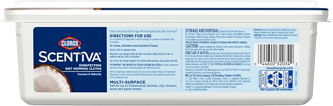 Clorox Scentiva Disinfecting Wet Mop Pad, Disposable Mop Heads, Coconut and Waterlily, 2 Packs, 24 Wet Refills Per Pack (Package May Vary)