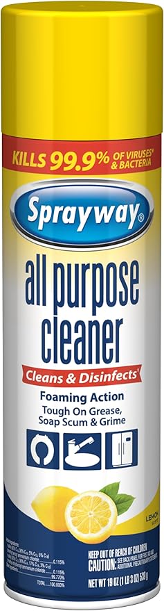 Sprayway All Purpose Cleaner Foaming Spray | Lemon Scent | 19oz | 1 Pack | Disinfectant, Foaming Multi-Surface Cleaner, Cuts Grease & Grime | Kills 99.9% of Germs
