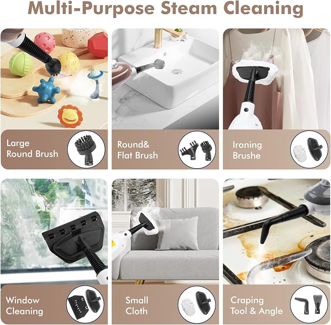 Steam Mop - All-in-one Powerful Handheld Steam Cleaner Detachable Floor Steamer with 11 Accessories, MultiPurpose Steamer for Hardwood Floors, Clothes,Windows,Tiles,Carpet, Whole Home Use(Rose Gold)
