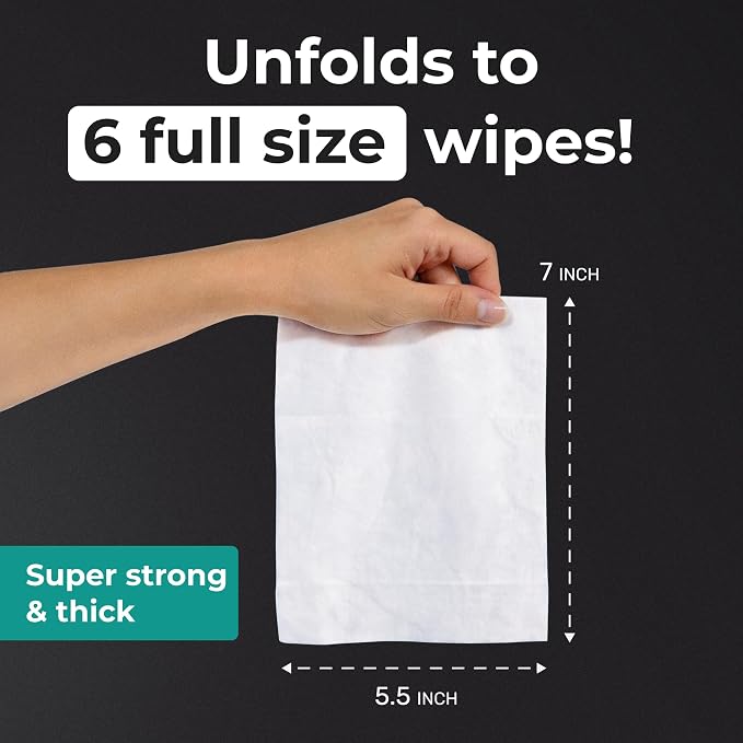 Impossibly Compact Travel Flushable Wipes - 99.5% Water and Aloe - Safe for Sensitive Skin - Travel Essentials for Adults & Kids, Mint, 8 Pack 48 Wipes