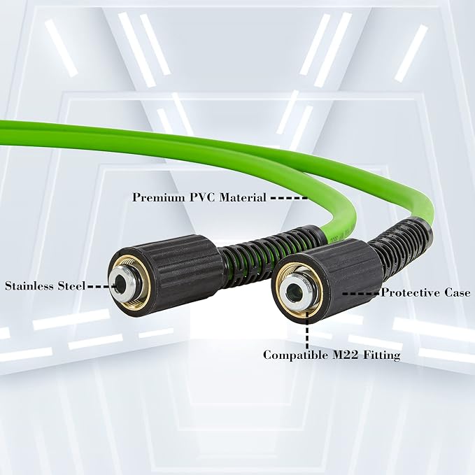 PWACCS Pressure Washer Hose, 1/4" x 25 FT Flexible Power Washing Hose | 3600 PSI High Pressure Replacement Hose, Pressure Washing Extension Hoses, Compatible with M22 Fittings