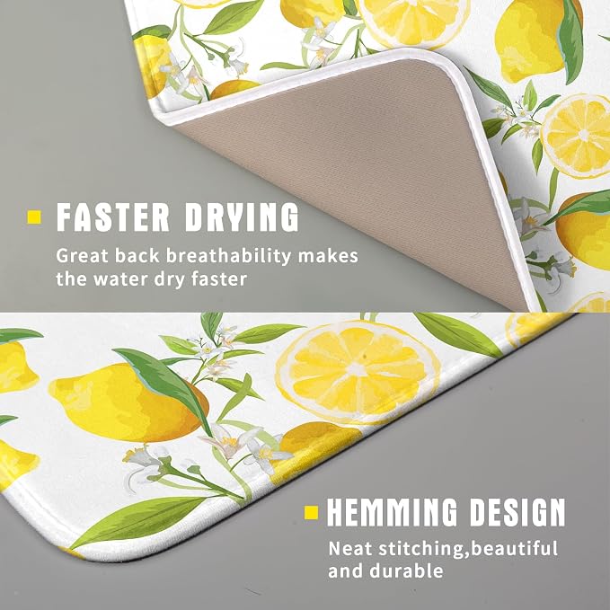 Lemon Dish Drying Mat for Kitchen Counter Spring Summer Microfiber Absorbent Dish Draining Reusable Washable Foldable 16"x18"