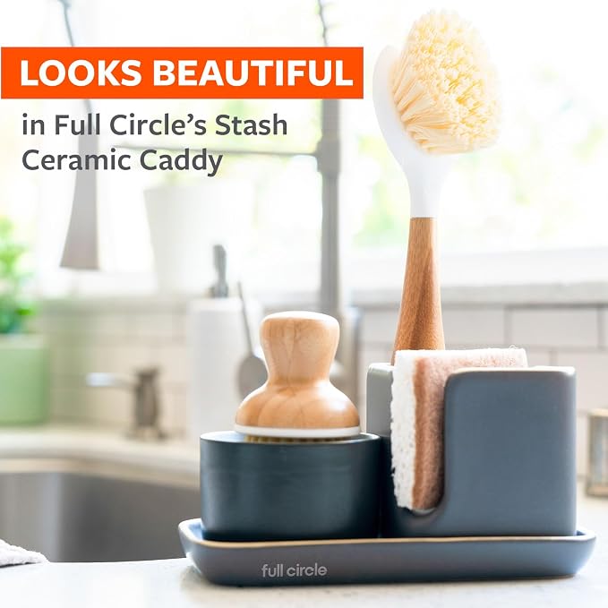 Full Circle Walnut and Cellulose Scrubber Sponges – Pack of 6 – Powerful, Non-Scratch Kitchen Sponges Made with Plant-Based Sustainable Materials, Safe for Nonstick Cookware
